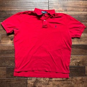 Vintage Ralph Lauren Polo Shirt Adult XL Red Navy Pony Classic Fit Mens